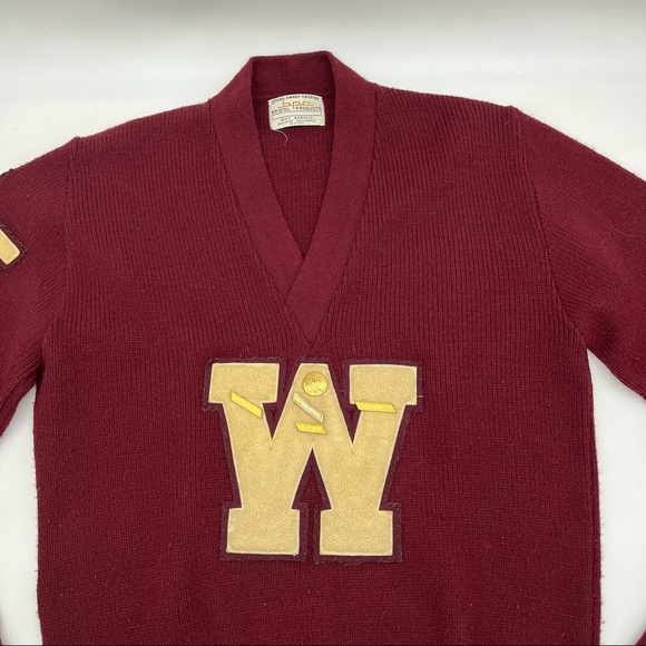 Vintage 60s Bristol Products Acrylic Letterman Sweater Letter W Pins Cheerleader - Picture 2 of 5